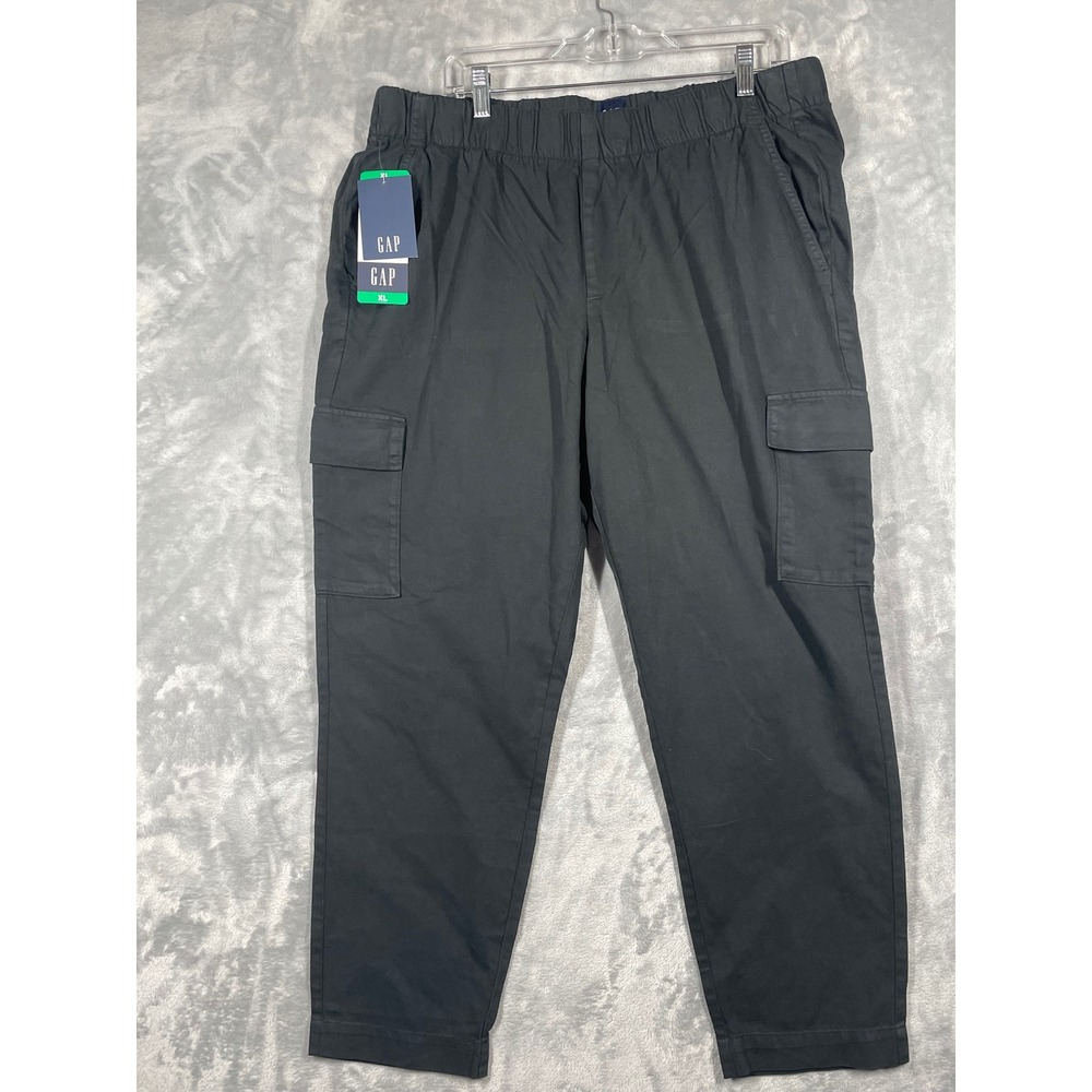 GAP Mens XL Black Twill Cargo Pants Elastic Waist Cotton Lyocell 1826419 NEW